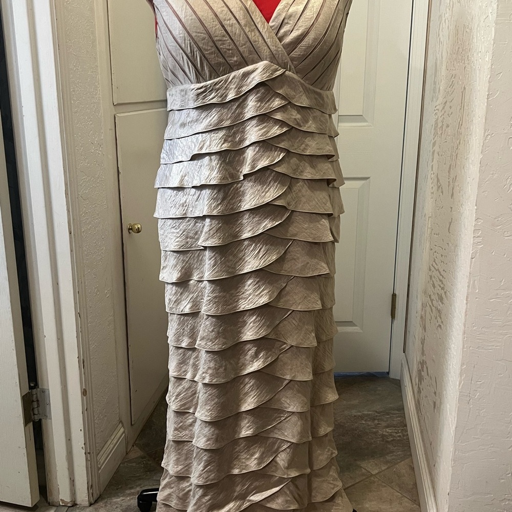 Adrianna Papell Layered Beige Formal Gown
